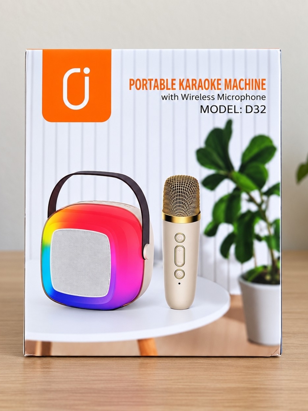 D32 Portable Karaoke Speaker with Wireless Microphone - Multicolor